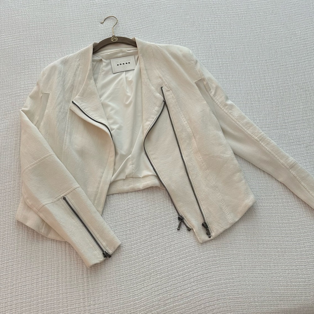 White BLANK NYC Cropped Moto Jacket with Zippers